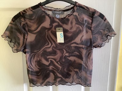 Sheer Brown Cropped Top With Swirl Design by Primark Small UK 10-12: New W.Tags