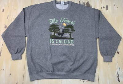 THE FOREST IS CALLING - NEW NWOT Gray Outdoors Hiking Sweatshirt, Mens Adult 2XL