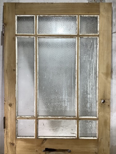 35 7/8"X 83 3/8" 1930s Exterior Glazed Stripped Pine Front Door Old Vestibule - Picture 8 of 12