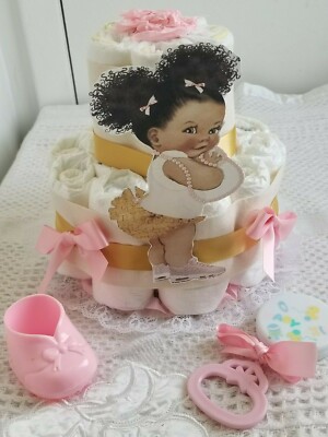 pink and gold diaper cake