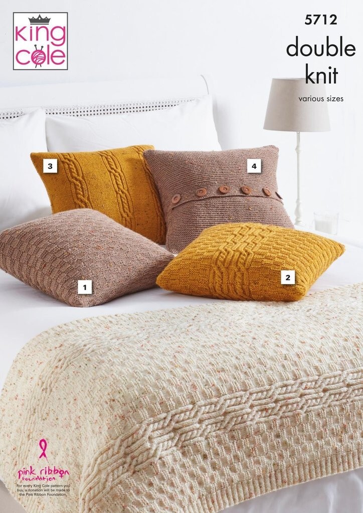 King Cole DK Knitting Pattern Bed Runner and Cushions 5712 - Image 3