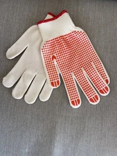 1 Pair Ladies 100% Poly GARDEN GLOVES  W/ Grip-dots & Patches on palm. Red/White