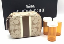 Rare COACH Chelsea Signature Stripe Brown/White/Tan Canvas Triple Pill Case Box