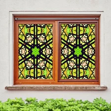 3D Green Petal Stripes A228 Window Film Print Sticker Cling Stained Glass UV Amy