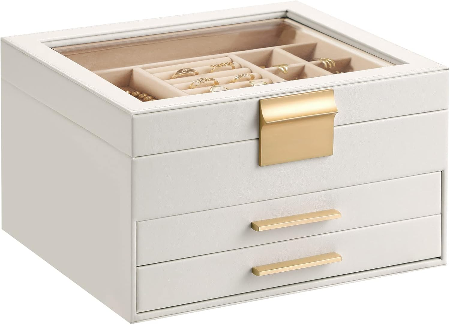 Jewelry Box Organizer for Women,3 Layers Jewelry Storage Display Box with Glass-image