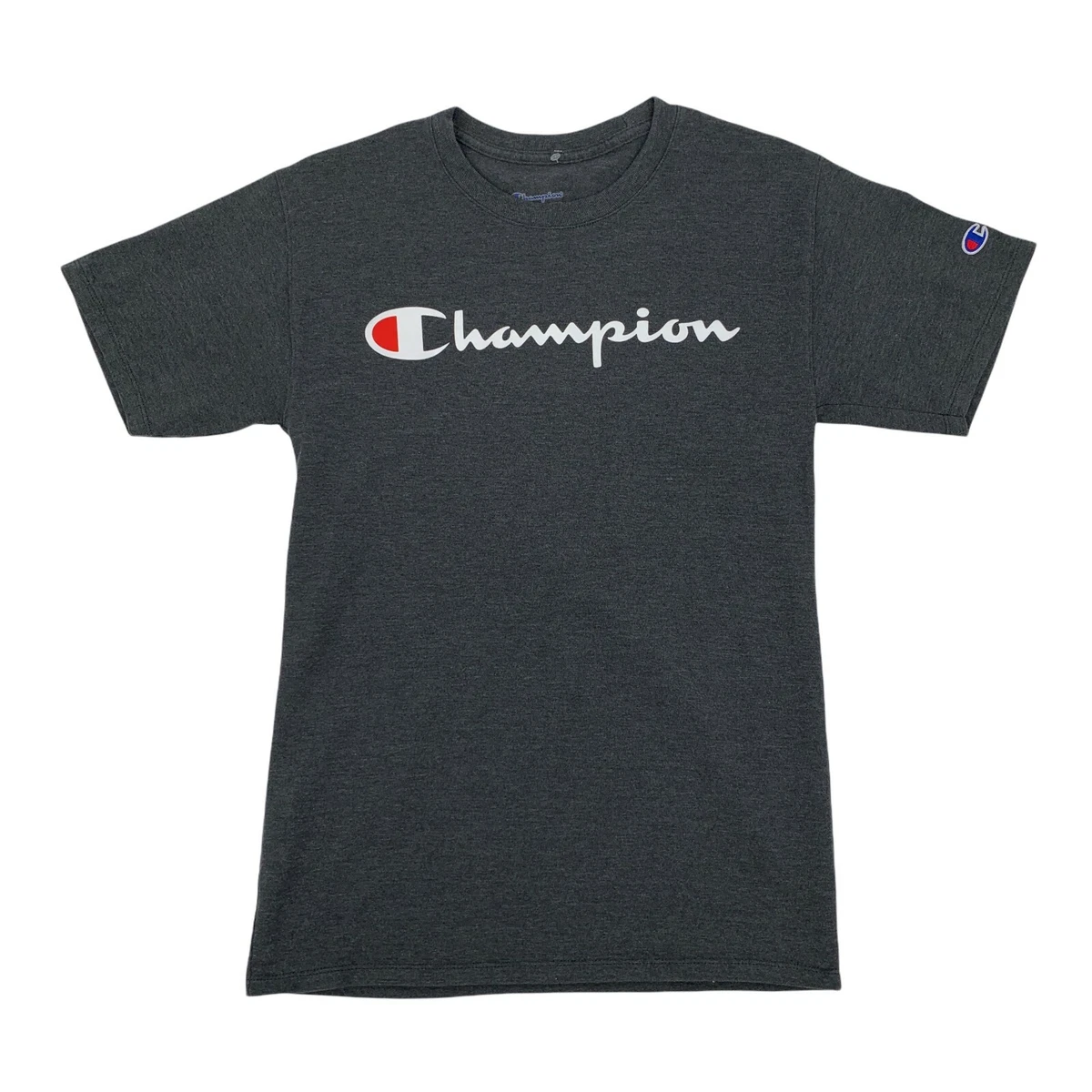 Champion T Shirt Men s Size S Gray Short Sleeve Casual Cotton Blend Athletic Tee