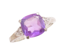 925 Sterling Silver Vintage Ring Square Cut Amethyst Topaz inlay Sz 7 RG29745