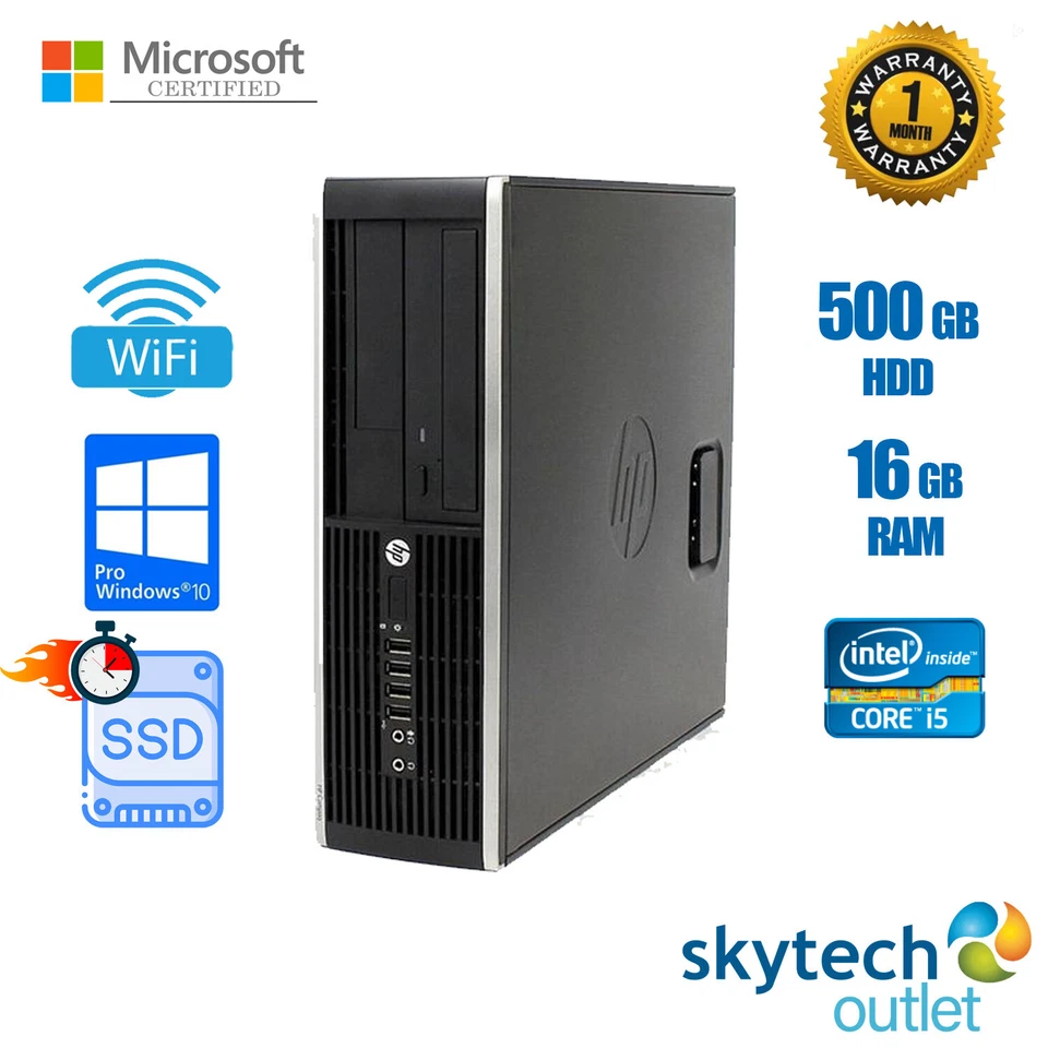 Fast HP Elite Quad Core i5 16GB RAM 500GB SSD Windows 10 Desktop PC WiFi SSF - Image 2 of 4