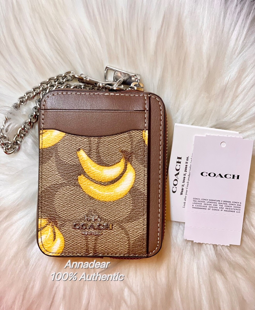 NWT Coach Zip Card Case In Signature Canvas With Banana Print