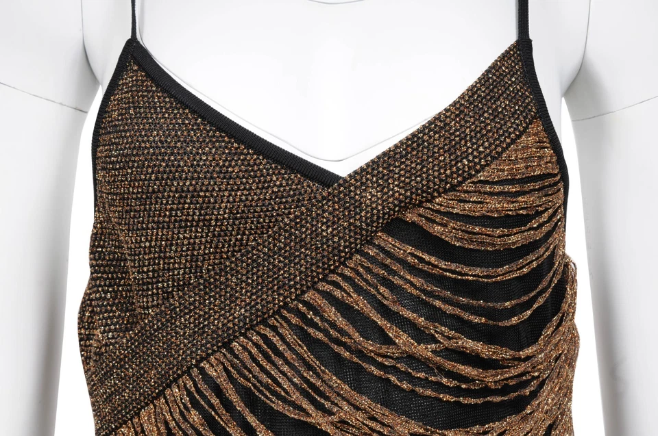 Mini Vestido Balmain Pasarela Talla 40 Negro Brillante Brillo Dorado Flecos Viscosa Foto 4 de 4