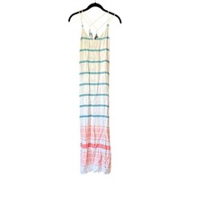 Natural Reflections Womens Striped Maxi Dress Teal Pink Rope Straps Size Small