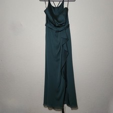 White by Vera Wang Forest Green Chiffon Ruffle Gown VW360340 Size 4 Maxi Dress