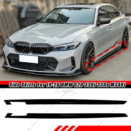 For 2019+ BMW G20 330i 330e M340i GT Style Gloss Black Side Skirt Extension Pair