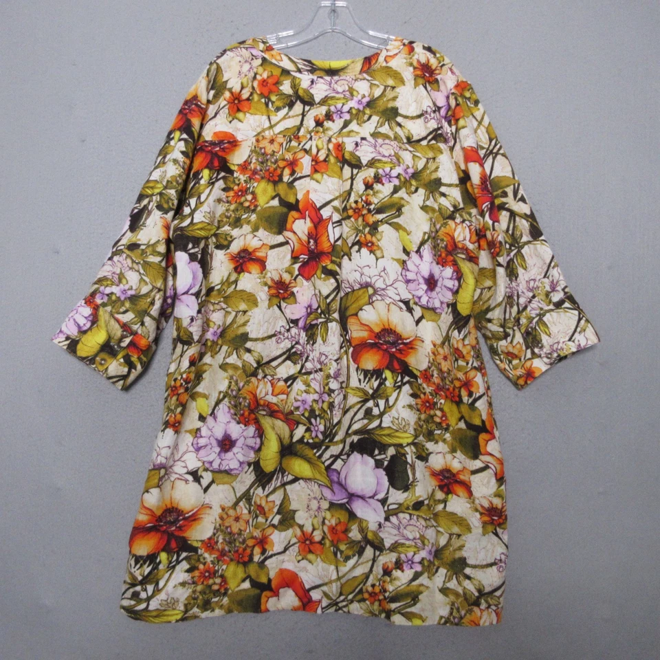 Vestido Camisa Chicos 3 o XL Floral Lino Bolsillos Cambio Popover Coastal Lagenlook Foto 2 de 4
