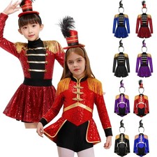 Kids Girls Ringmaster Circus Costume Tassel Sequins Jumpsuit with Headwear Set