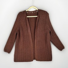 Handmade Crochet Sweater Womens M Brown Open Front Boho Granny Cottagecore