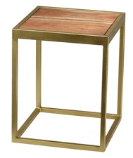 Dixie End Table, 20", Brushed Gold and Wood