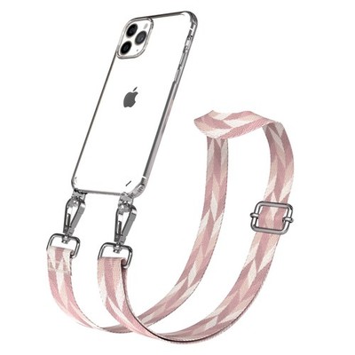 Silikon Handyhülle mit Band für Apple iPhone 11 Pro Case Kette Rosa Mix - Silber