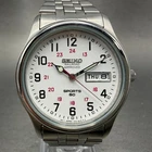 Seiko Railroad Approved Watch Men 37mm White Dial Steel Daydate 7N43-9A00 Works