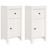 Sideboard 2Er Set Weiß Massivholz Kiefer 40X35X80 Cm Wohnzimmer