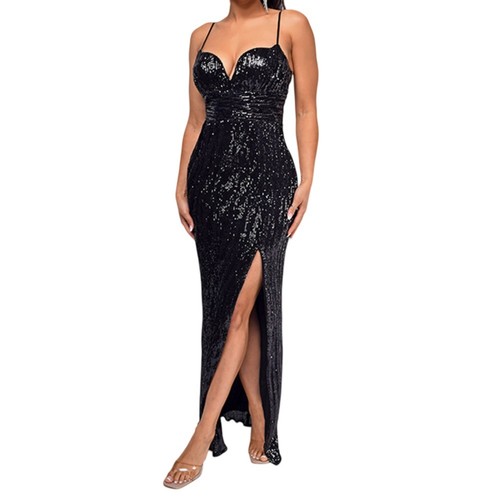 Einzigartiges rückenfreies Damen Abendkleid mit Schlitz und modischen Paillette - Bild 9 von 32