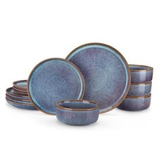 PLAYA Plates and Bowls Sets, 12 Pieces Grey 12 Pcs Service for 4 Grey Blue
