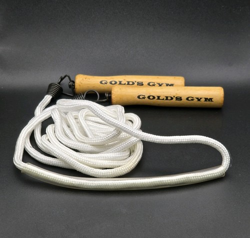 Golds Gym 9' Nylon Jump Rope White W/ Wood Handles & Plastic Rope Fray ...