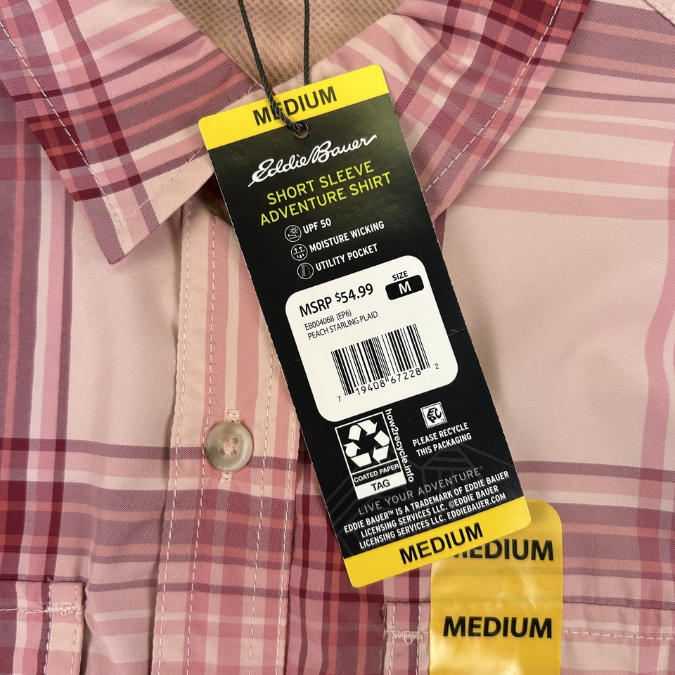 Chemisier Eddie Bauer Adventure Top – Femme XS – Peach Starling Plaid (neuf)