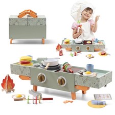 Wooden Kids Grill Playset with Play Kitchen Accessories Pretend Play Toys fo...