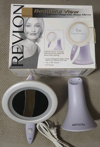 🔥 Revlon Beautiful View Lighted Magnetic Base Mirror 5X Magnification In Box - Picture 2 of 4