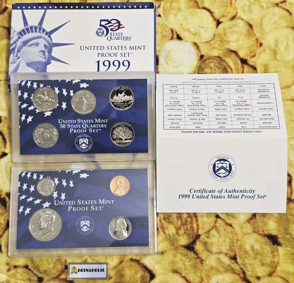 Juegos de prueba S 1999 plateados y revestidos con juegos PD como nuevos sin circular OGP y certificados de autenticidad Foto 4 de 4