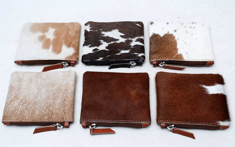 Cowhide Coin Purse Leather Change Pouch Zipper Purse Unisex (6 pieces Coin-6415