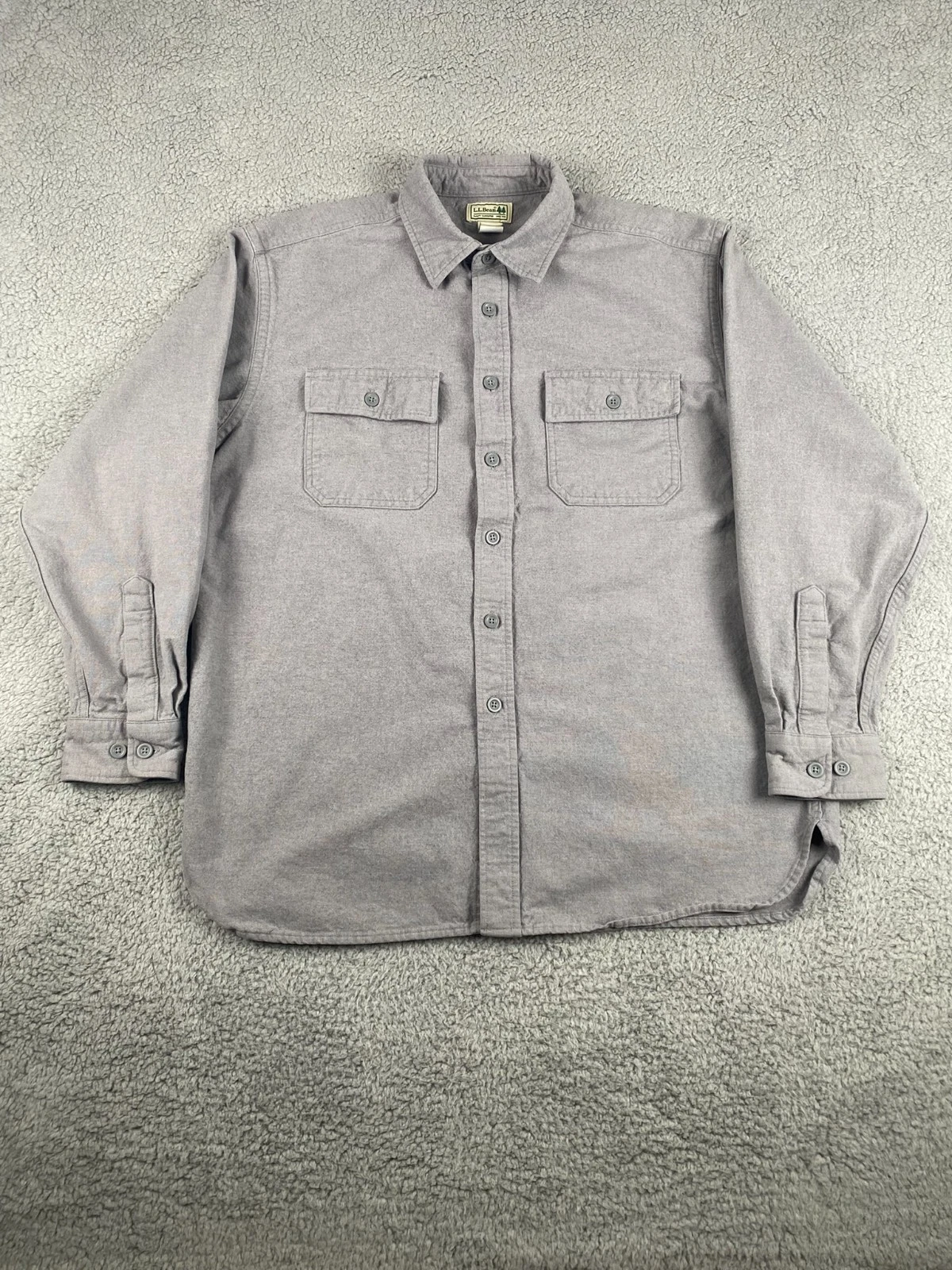 LL Bean Chamois Shirt Mens Large Gray Button Up Flannel Shacket Workwear Outdoor