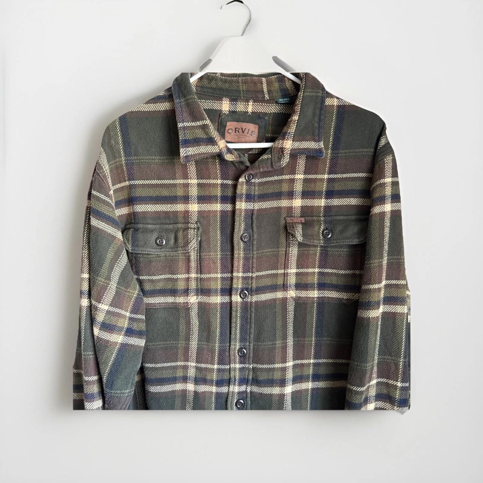 Orvis Mens Big Bear Green Flannel Shirt XXL Outdoor fannel with Pocket