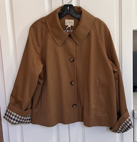 NWT Sezane size US 10 / FR 42 / UK 14 camel brown Bobby short trench jacket $320