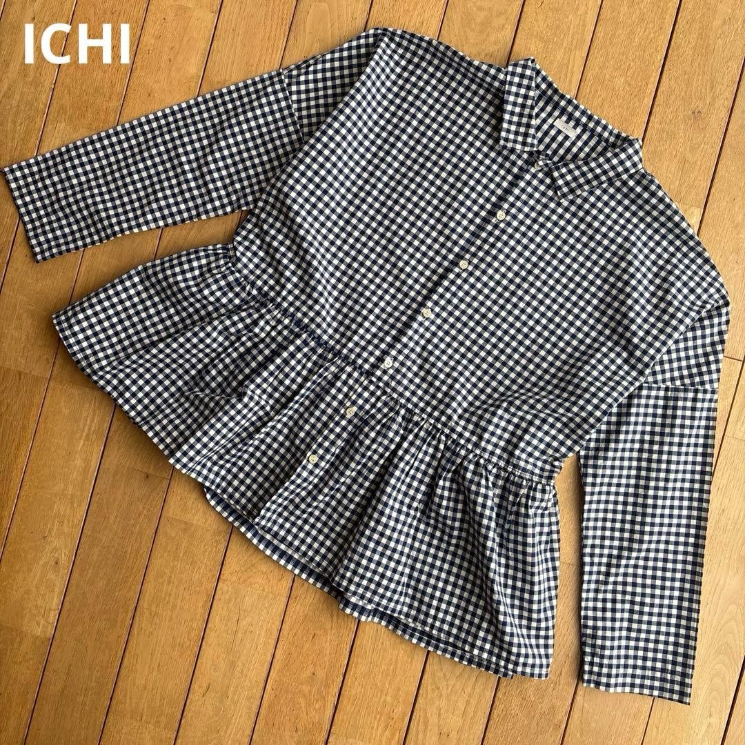 ICHI Linen Peplum Blouse Gingham Check Blue Oversized Cotton Ribbons