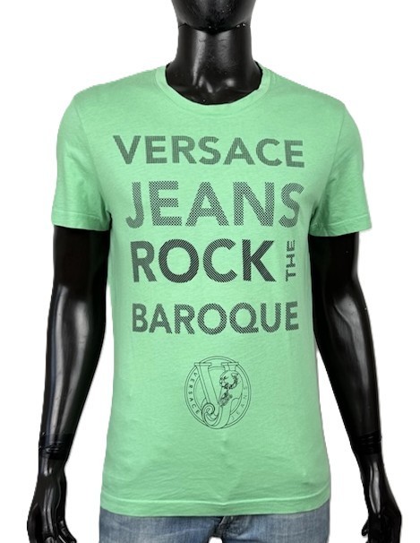 Versace Jeans T-Shirt Uomo M Verde Rock Baroque Logo Print Originale