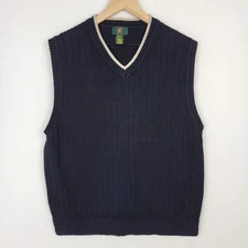 VTG 90s Club Room Linen Cotton Ribbed Sweater Vest L Grandpa Preppy Academia