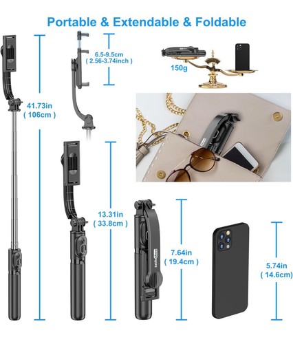 SelfieShow Selfie Stick Extendable Tripod Wireless Remote Tripod Stand - Picture 7 of 12