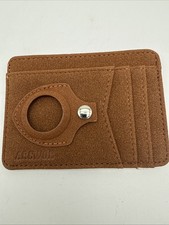 Slim Leather Card Holder Wallet AirTag Slot RFID Minimalist Brown Case