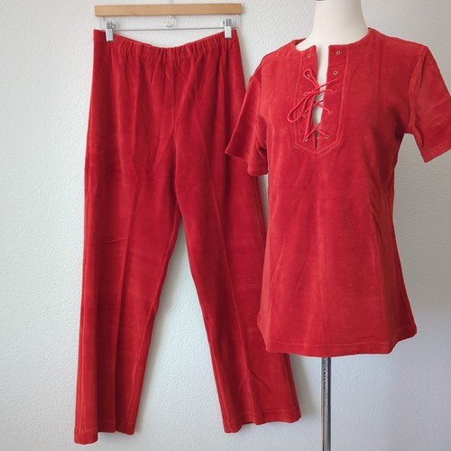 Set completo pantaloni donna Donnkenny vintage anni 60-70 velluto velluto rosso arancione usato in ottime condizioni L - Foto 8 di 10