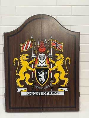 Veg Knight Of Arms Reversible Dart Board Wood Cabinet Pub Mancave Bar Darts-READ