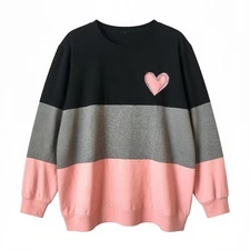 SHEIN Tarylea Color Block Long Sleeve Shirt Size 1XL Heart Black Gray Pink