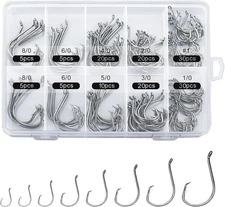 150PCS Circle Hooks, Strong High Carbon Steel Fresh and 2/0, 4/0, Blue 