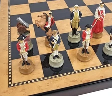 US Revolutionary War Chess Set W 18" Walnut Color Board American Revolution