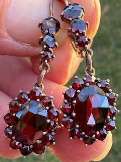 CZECHSLOVAKIA signed Art Deco vintage antique Bohemian garnet dangle Earrings