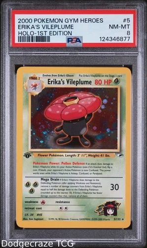 2000 Pokemon Gym Heroes Erika's Vileplume 1st Edition 5/132 PSA 8