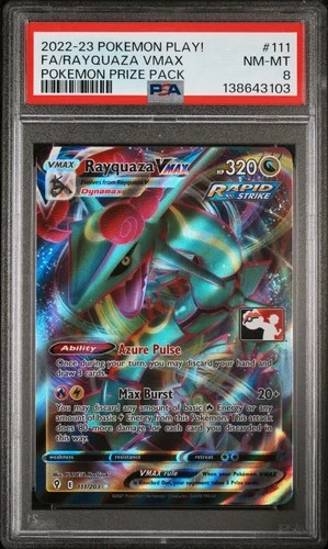 2022-2023 POKEMON PLAY! POKEMON PRIZE PACK #111 FULL ART/RAYQUAZA VMAX PSA 8
