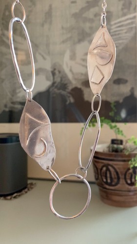 Sterling Silver Abstract Statement Necklace, 36 in, 40.7g, Hallmarked B'ham 2009 - Picture 10 of 18