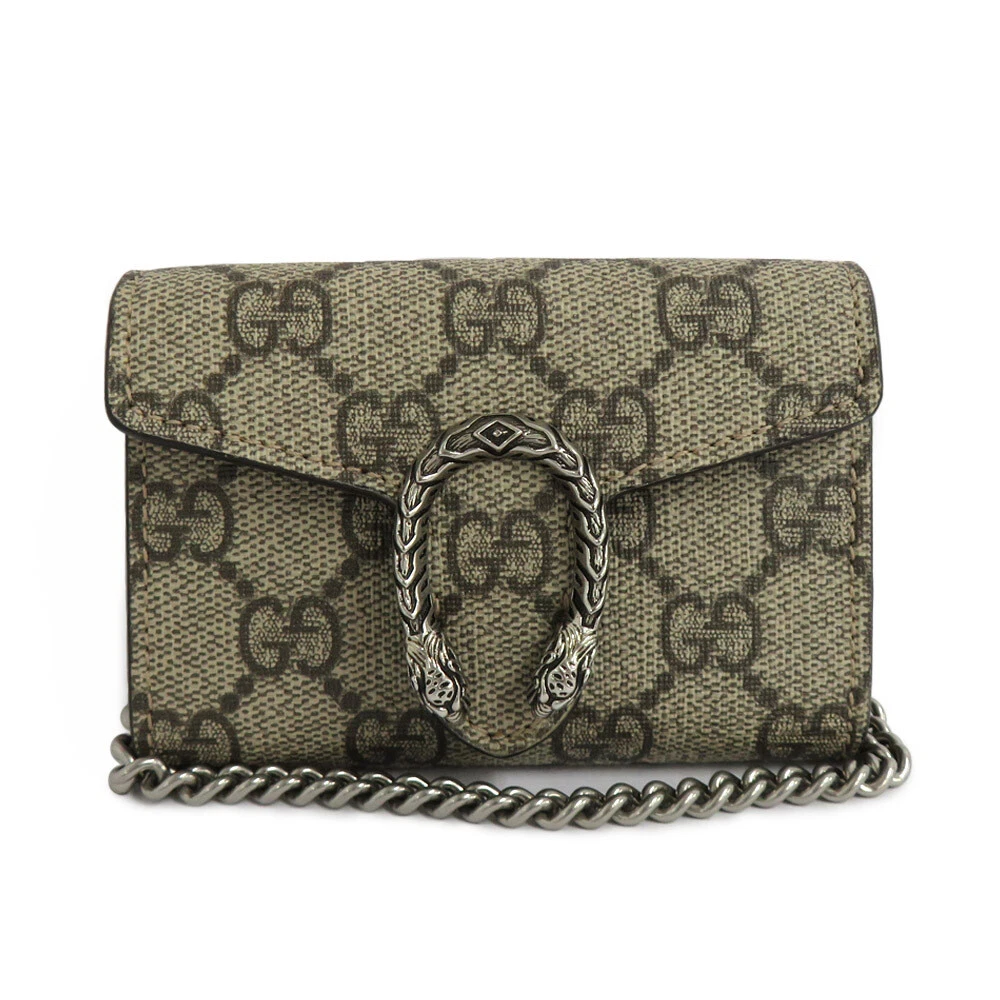 Porte monnaie Gucci Dionysus GG Supreme Chain 574930 portefeuille cuir beige